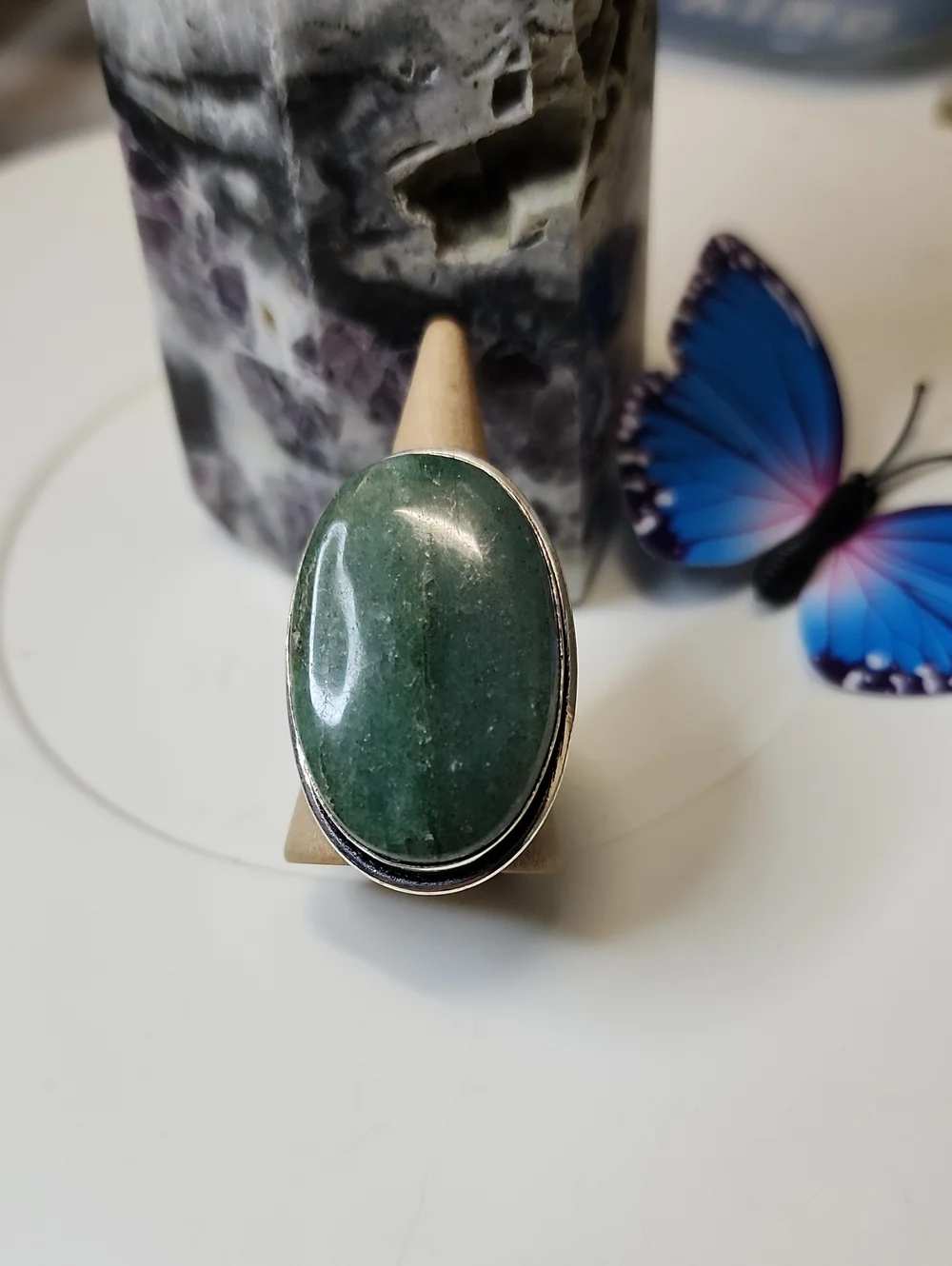Handcrafted Green Stone Oval Ring
